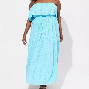 Torrid NWT Strapless Eyelet Summer Ruffle Maxi Smocked Bodice Dress 2X